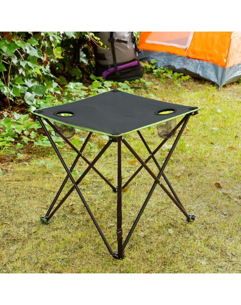 Table de camping pliable en tissu avec housse Cafolby noir/vert - 48x48x48 cm